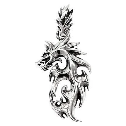 Flame Dragon Wolf Sterling Silver Men's Pendant