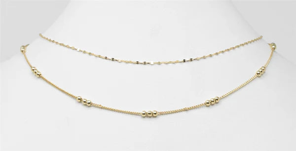 GOLD THIN 2 LAYERED TRIPLE BEADED ACCENT 16"-18" NECKLACE