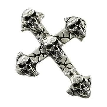 Grim Reaper Devil Skull 925 Sterling Silver Biker Cross Pendant