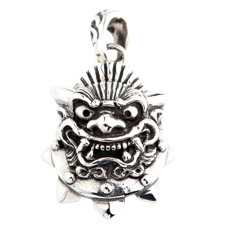 Japanese Demon Mask Sterling Silver Pendant