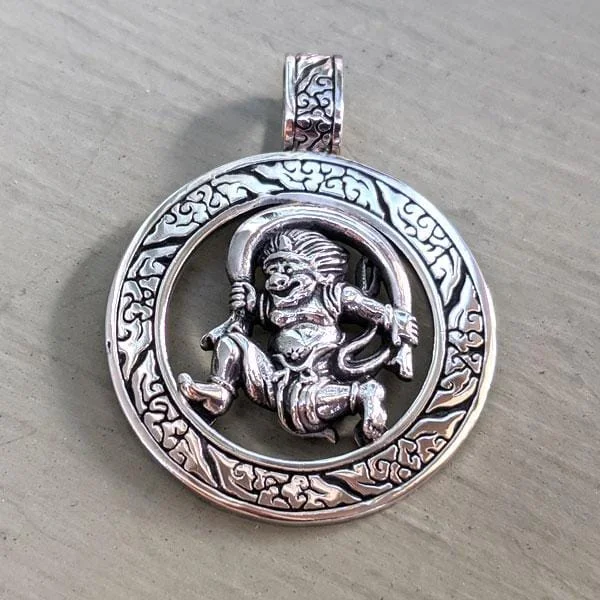 Sterling Silver Japanese Fujin Wind God Medal Pendant