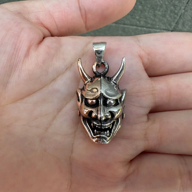 Japanese Oni Mask Devil Sterling Silver Pendant