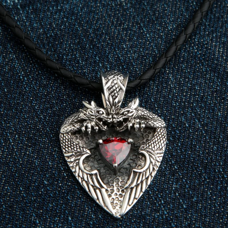 Knight Garnet Sterling Silver Dragon Pendant