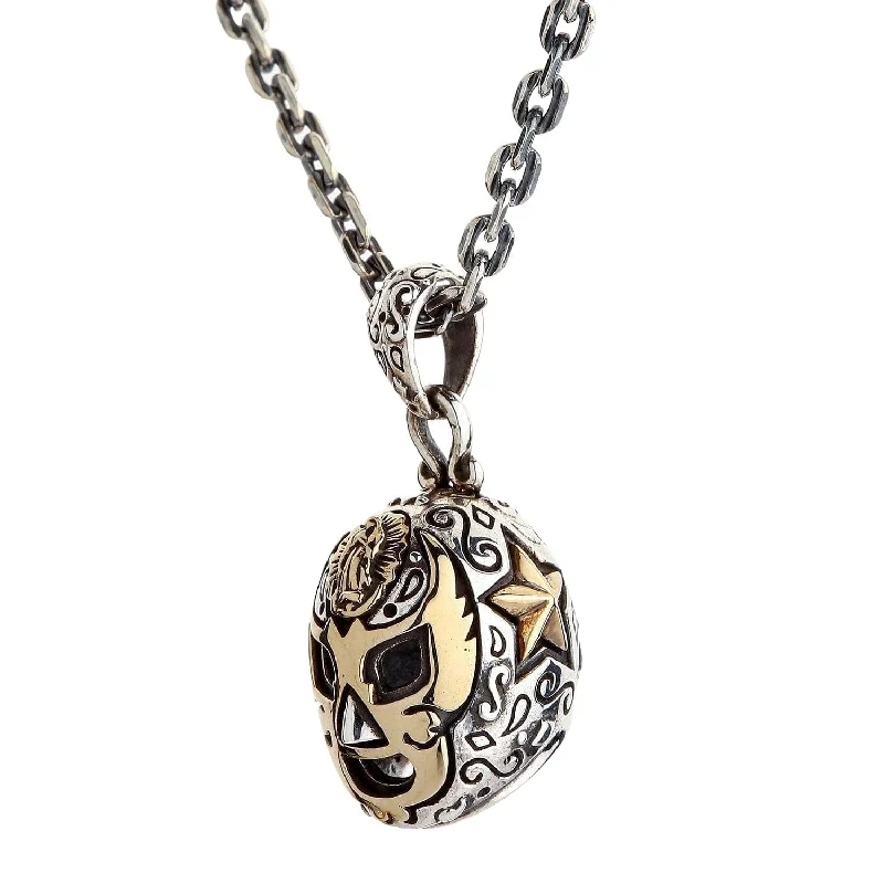 Lucha Libre Mexican Mask Sterling Silver Brass Pendant Necklace