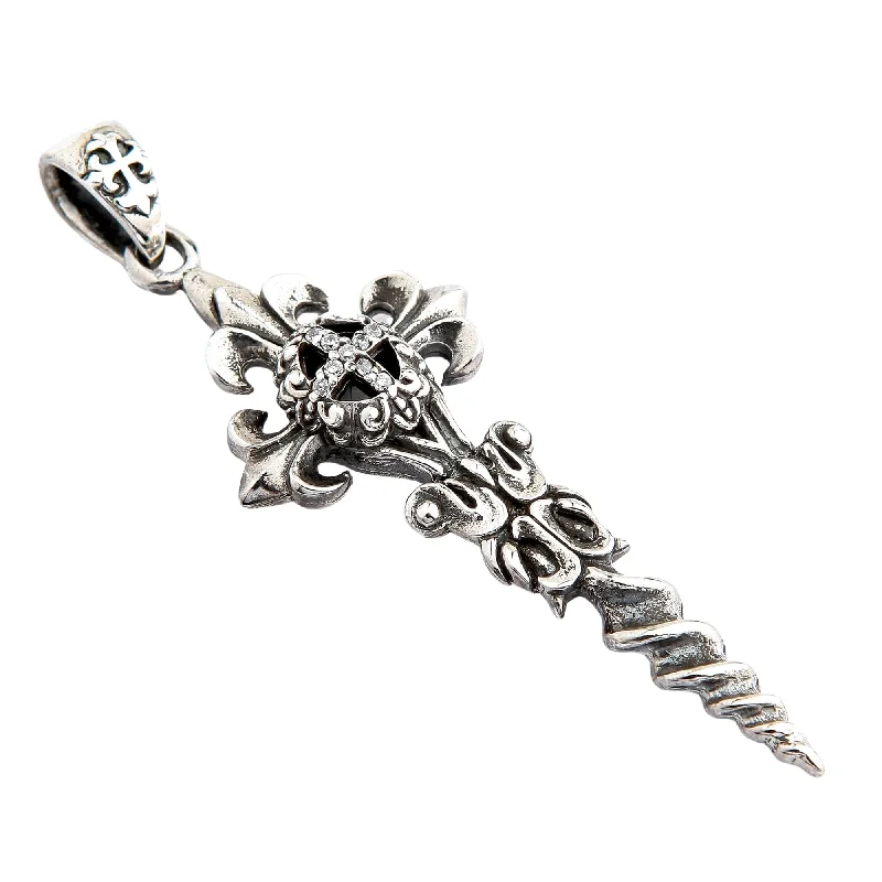 Medieval Knight Dagger Sterling Silver Gothic Cross Pendant