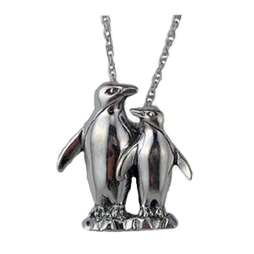 Penguin Couple Sterling Silver Pendant & Chain (Penguins 1" tall)