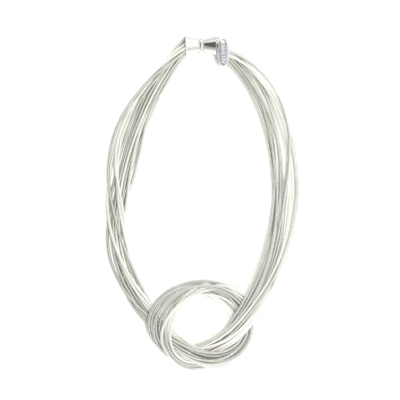 Piano Wire Knot Necklace, Silver & White