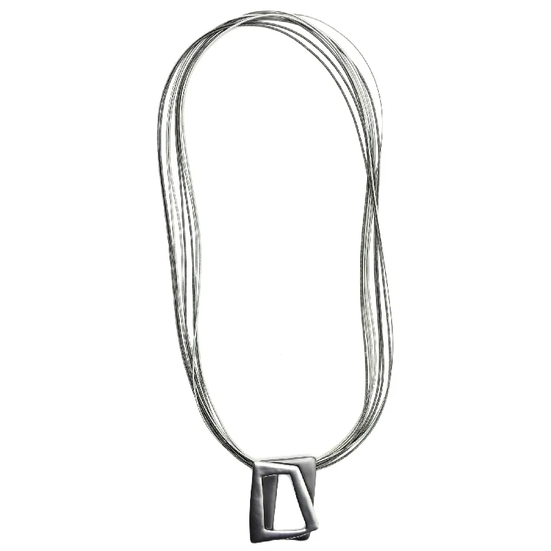 Piano Wire Necklace with Contemporary Pendant, Silver & Slate