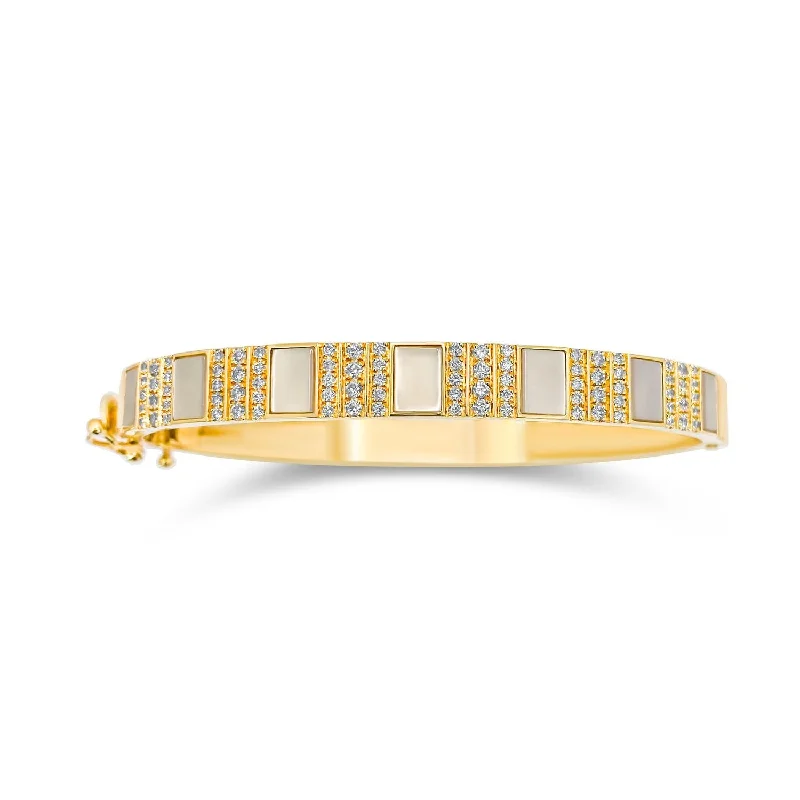 Pinstripe Strength Diamond Bangle Bracelet with Mother of Pearl Inlay