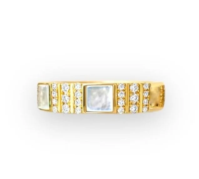 Pinstripe Strength Diamond Cigar Band Ring with Mother of Pearl