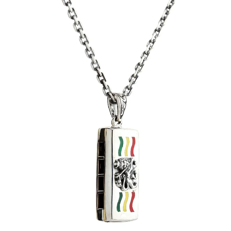 Silver Rasta Lion Harmonica Pendant Necklace