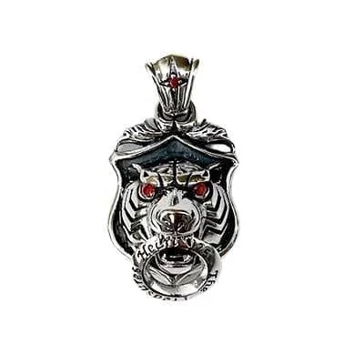 Sterling Silver Red Eyes Tiger Pendant