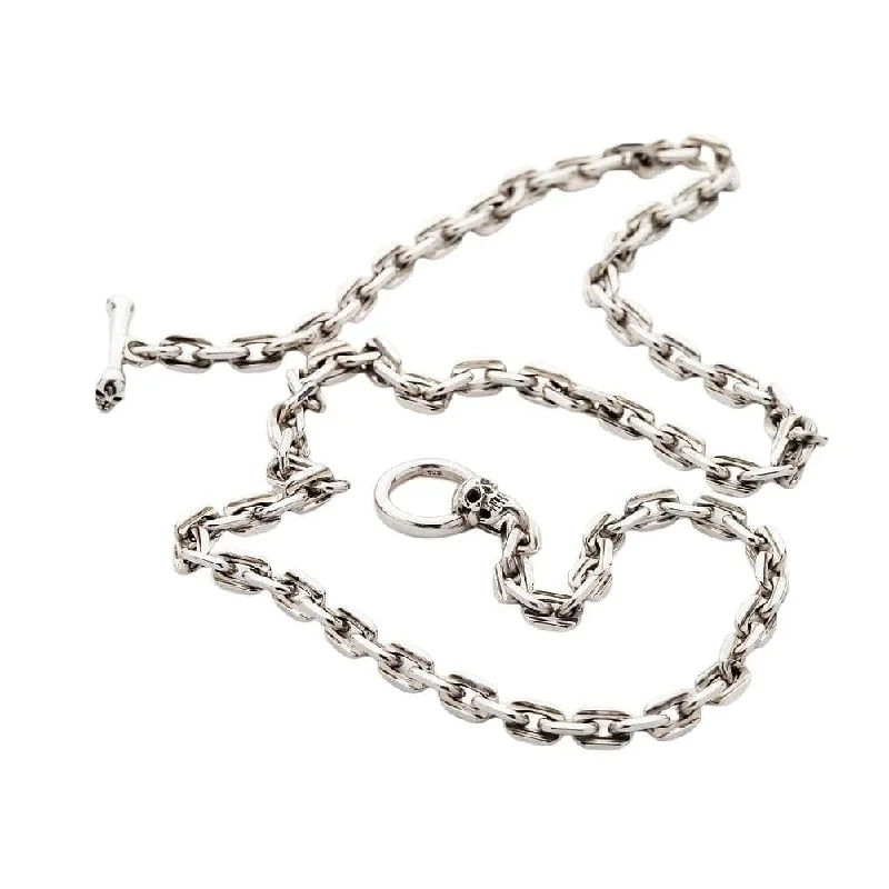 Skull T-Bar Sterling Silver Chain Necklace