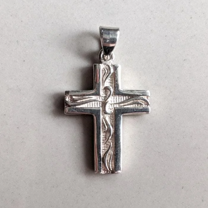 Small Sterling Silver Iced Cross Pendant