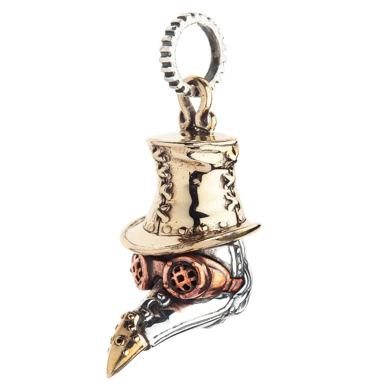 Steampunk Plague Doctor Bird Beak Mask Sterling Silver Gothic Pendant Necklace