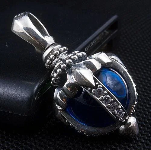 Tribal Blue Stone Blossom 925 Sterling Silver Gothic Pendant