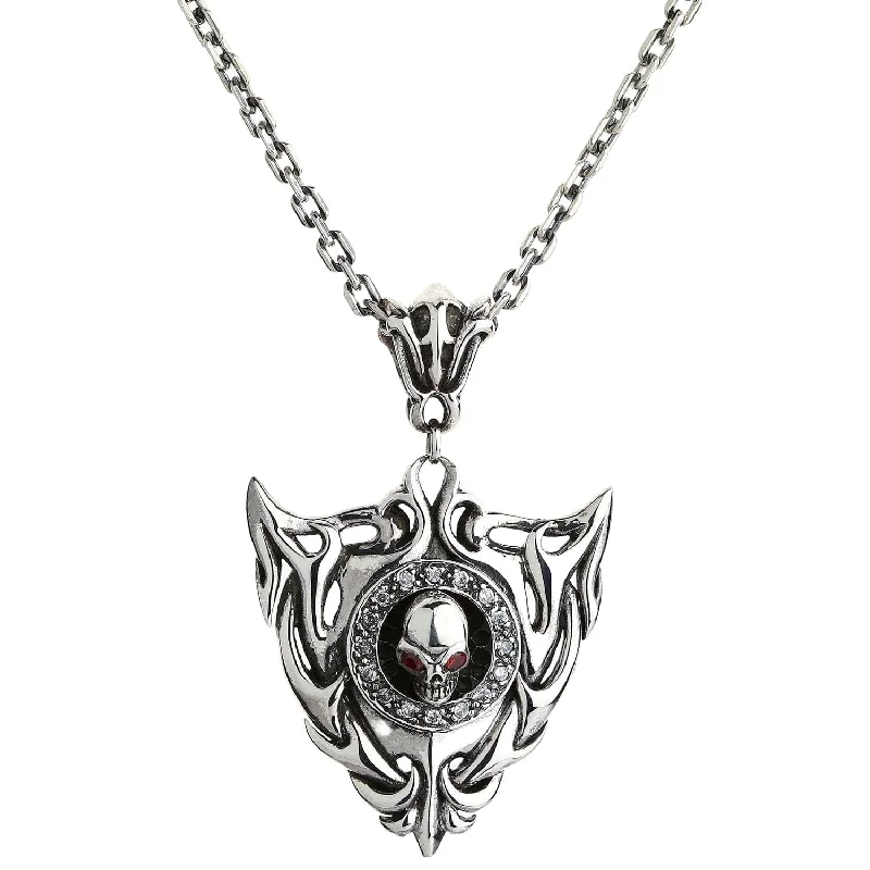 Tribal Flame Blade 925 Sterling Silver Skull Pendant