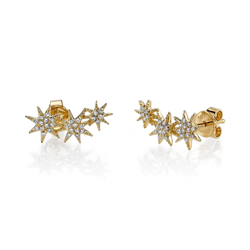 Triple Star Earrings with White Pavé Diamonds