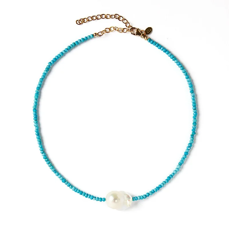 Turquoise Single Baroque Pearl Gemstone Necklace